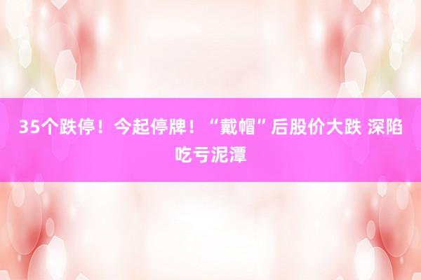 35个跌停！今起停牌！“戴帽”后股价大跌 深陷吃亏泥潭