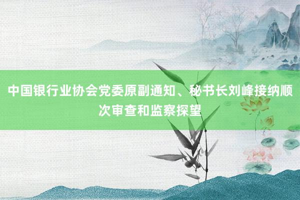 中国银行业协会党委原副通知、秘书长刘峰接纳顺次审查和监察探望