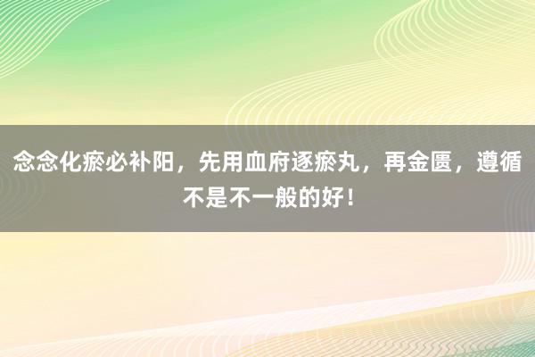 念念化瘀必补阳，先用血府逐瘀丸，再金匮，遵循不是不一般的好！